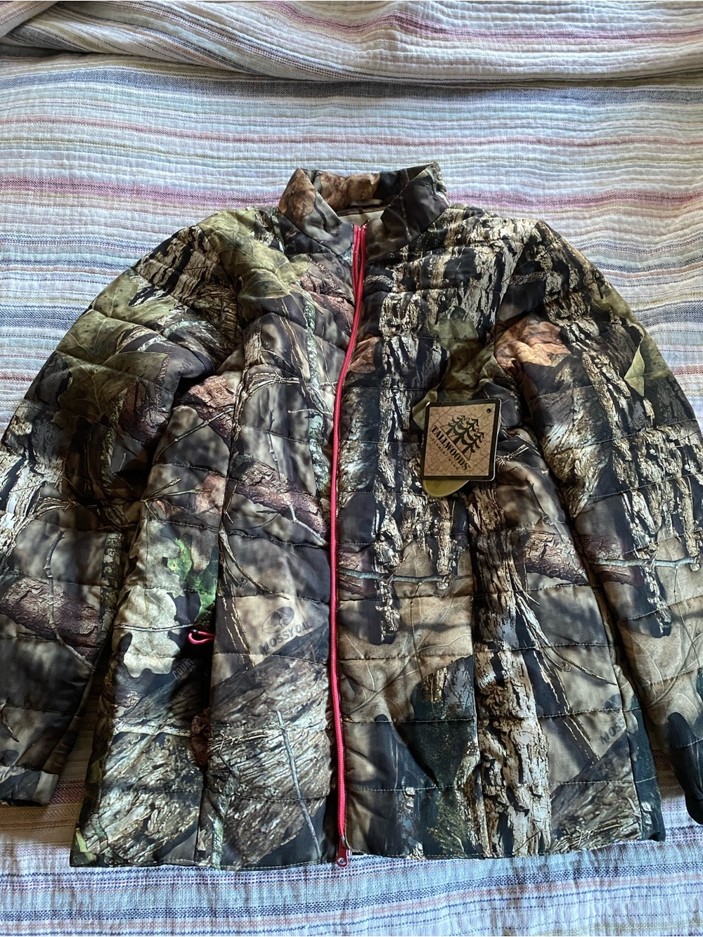 Camo Quilted Puffer Jacket with Pink Zip